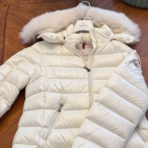 Moncler Off-White Puffer Jacket with Fur Trim